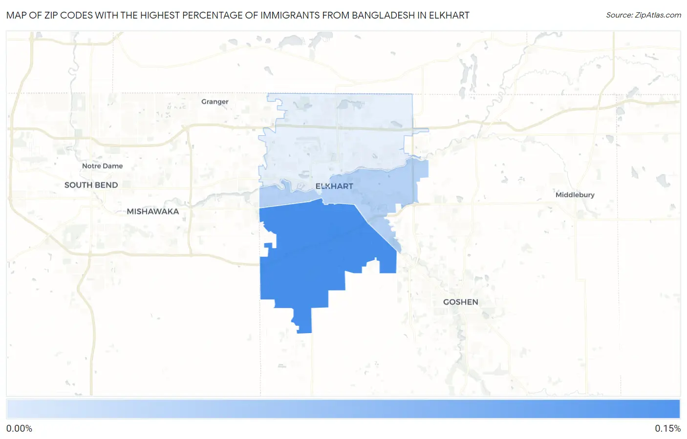 Zip Codes with the Highest Percentage of Immigrants from Bangladesh in Elkhart Map