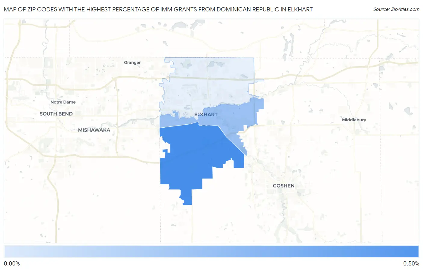 Zip Codes with the Highest Percentage of Immigrants from Dominican Republic in Elkhart Map