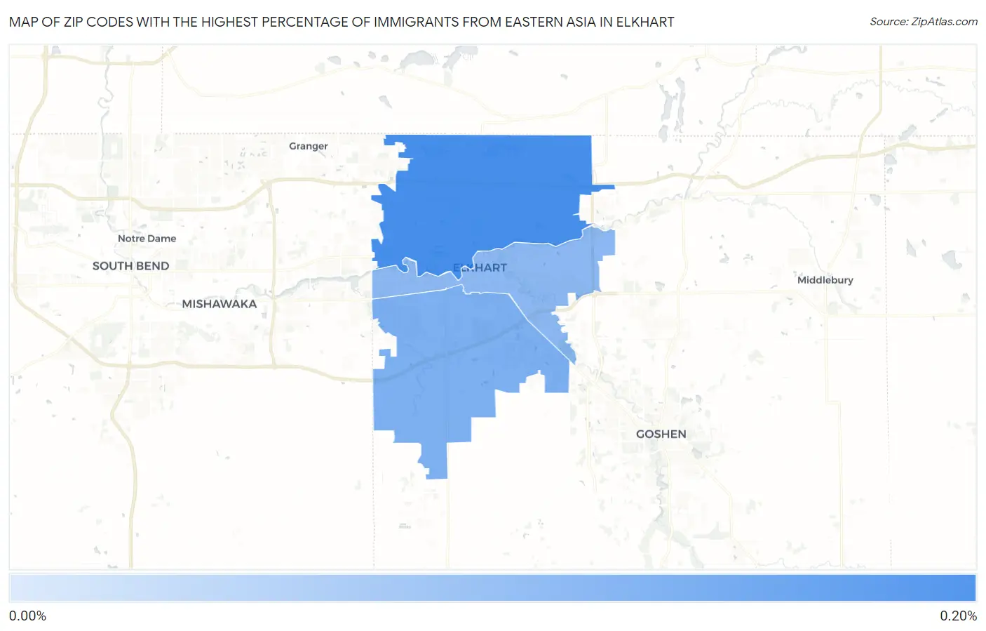 Zip Codes with the Highest Percentage of Immigrants from Eastern Asia in Elkhart Map