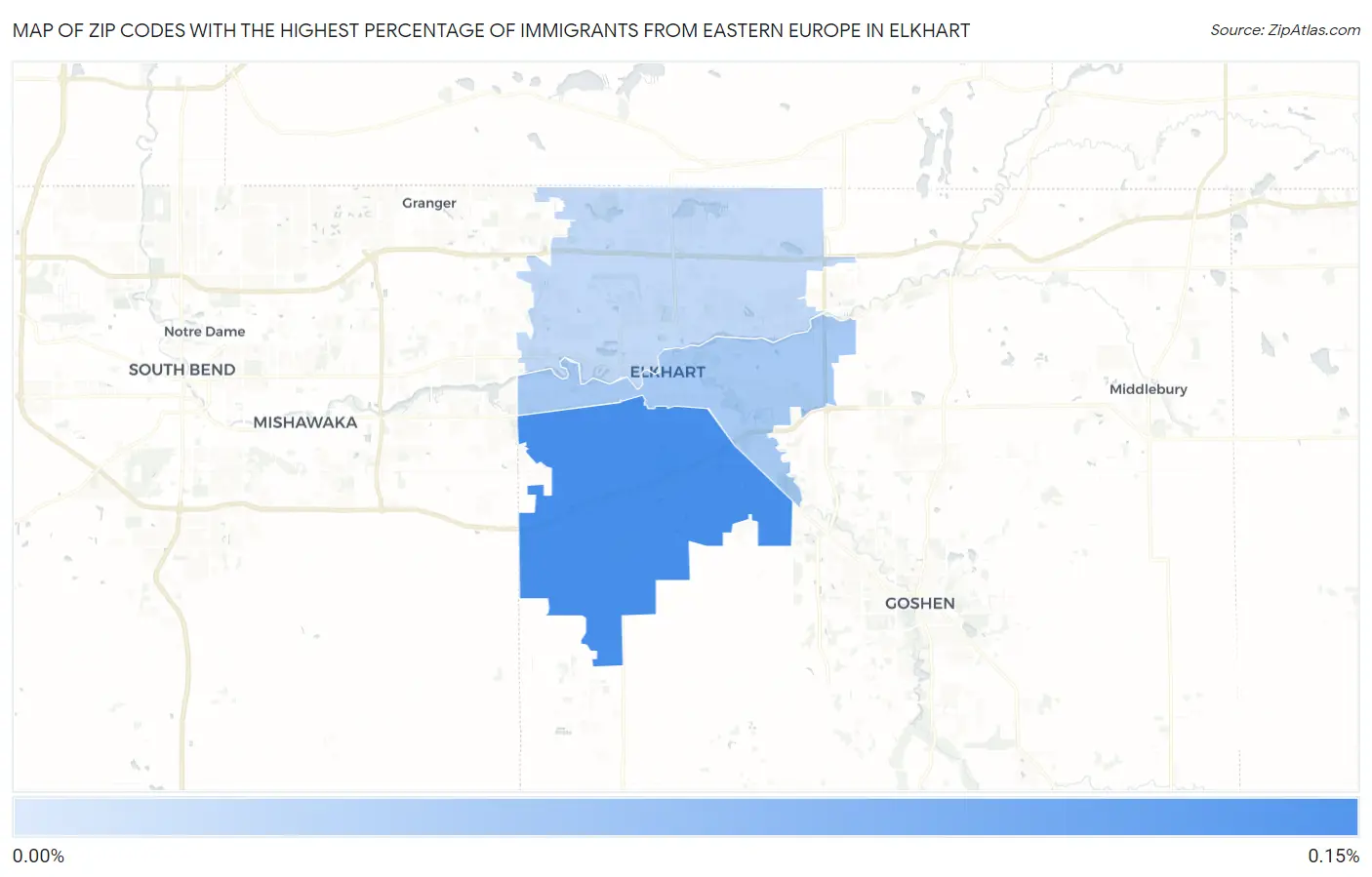 Zip Codes with the Highest Percentage of Immigrants from Eastern Europe in Elkhart Map