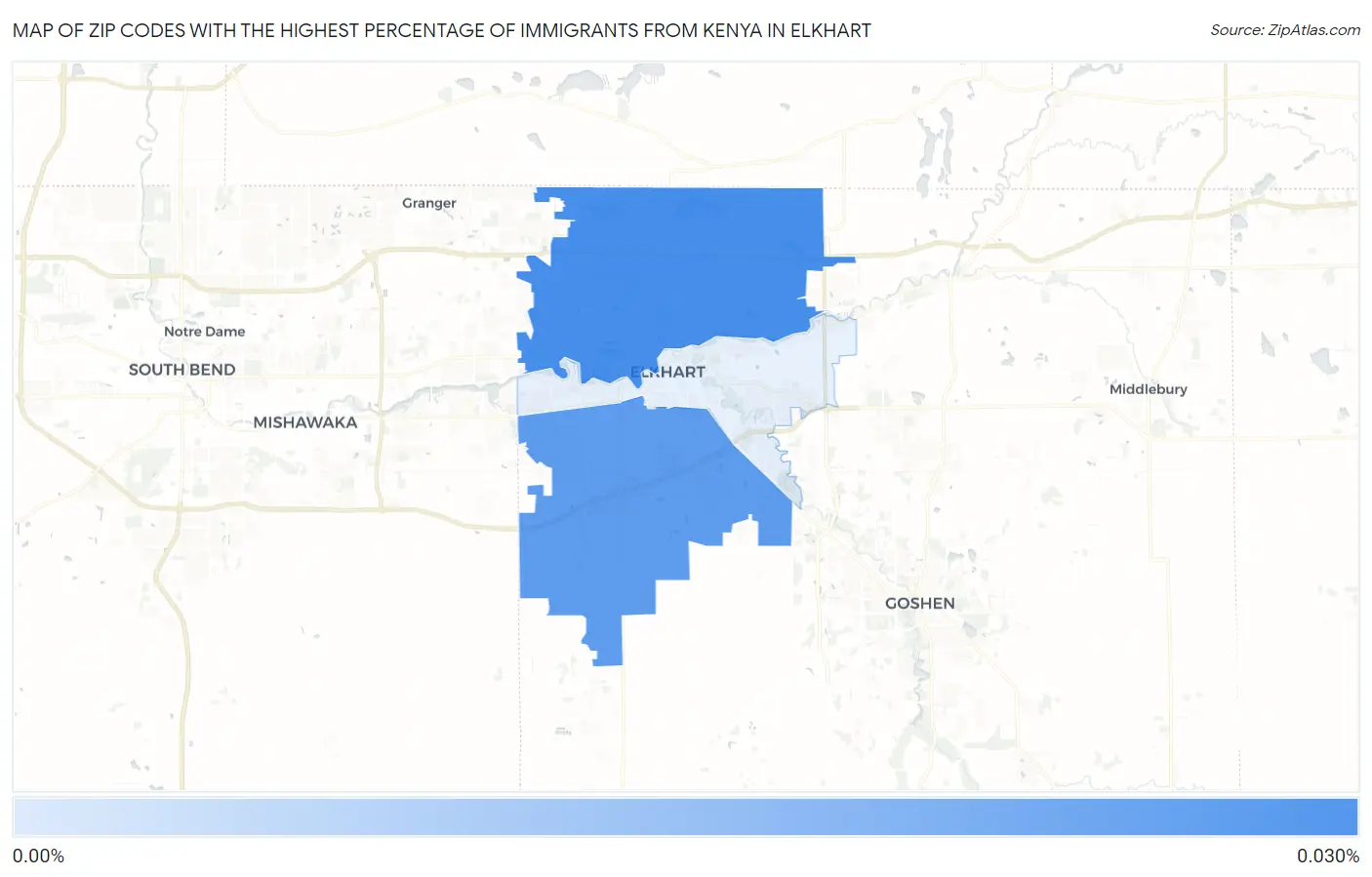 Zip Codes with the Highest Percentage of Immigrants from Kenya in Elkhart Map