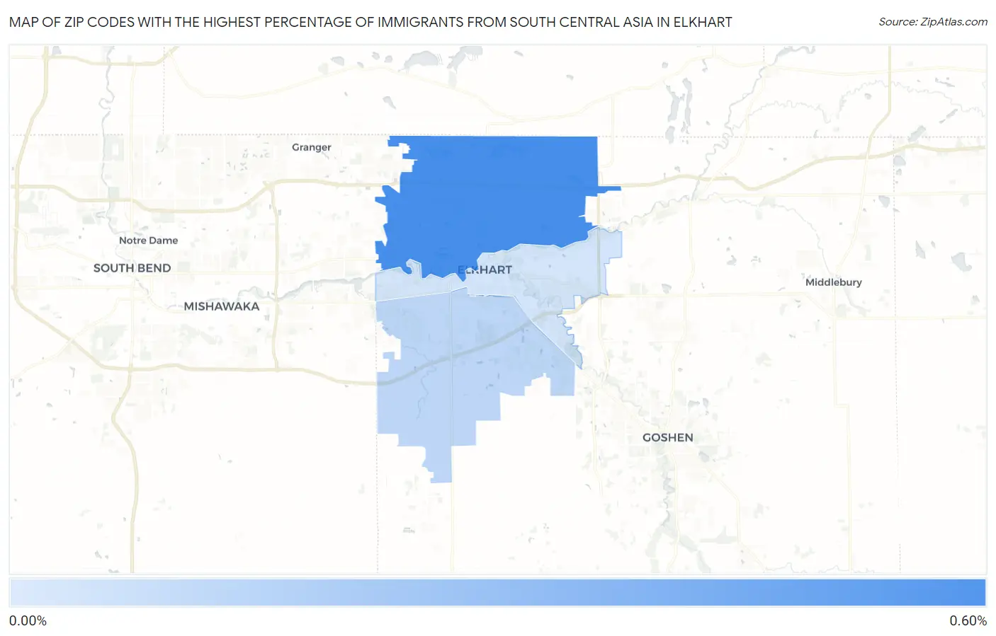 Zip Codes with the Highest Percentage of Immigrants from South Central Asia in Elkhart Map