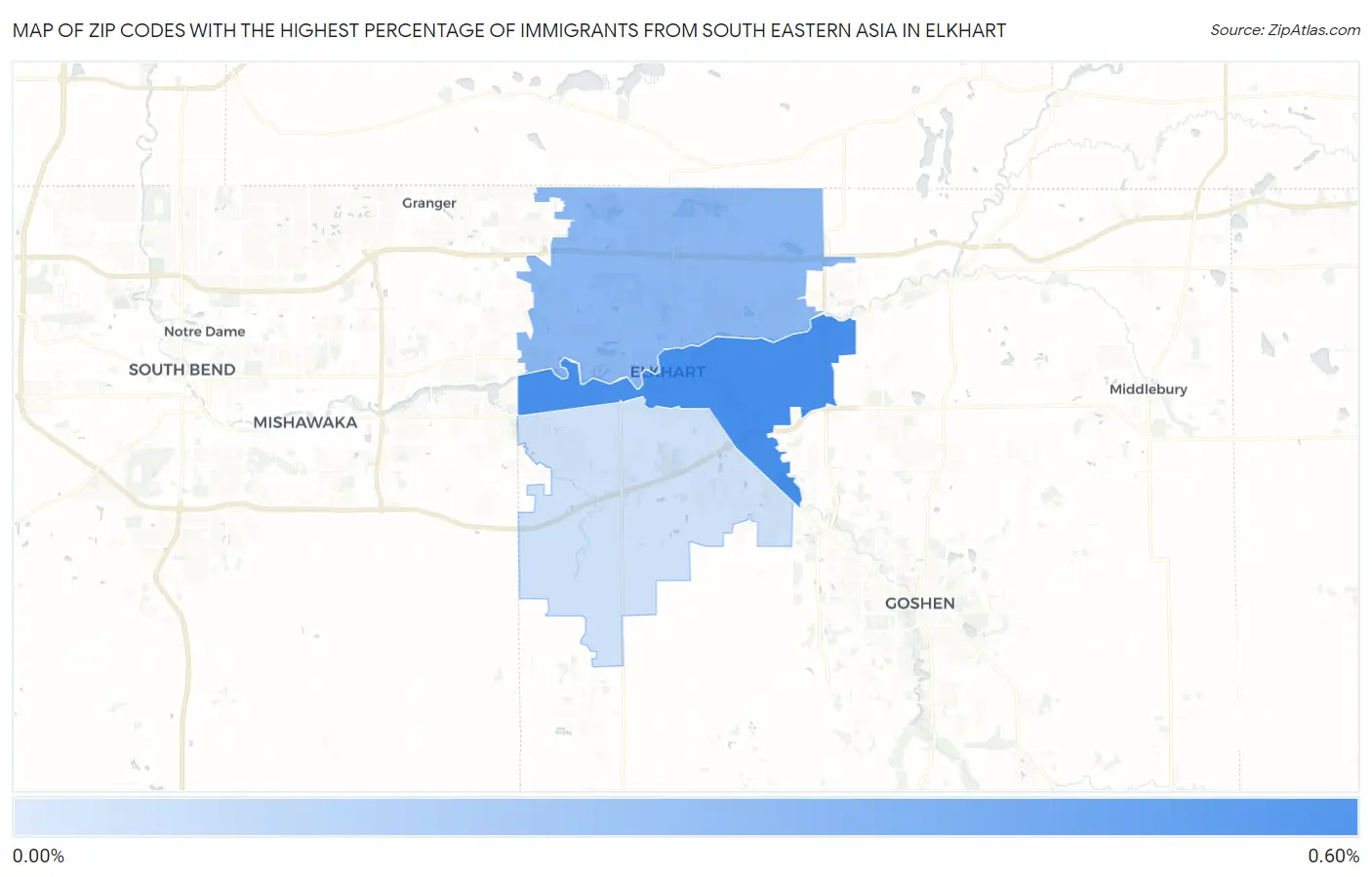 Zip Codes with the Highest Percentage of Immigrants from South Eastern Asia in Elkhart Map