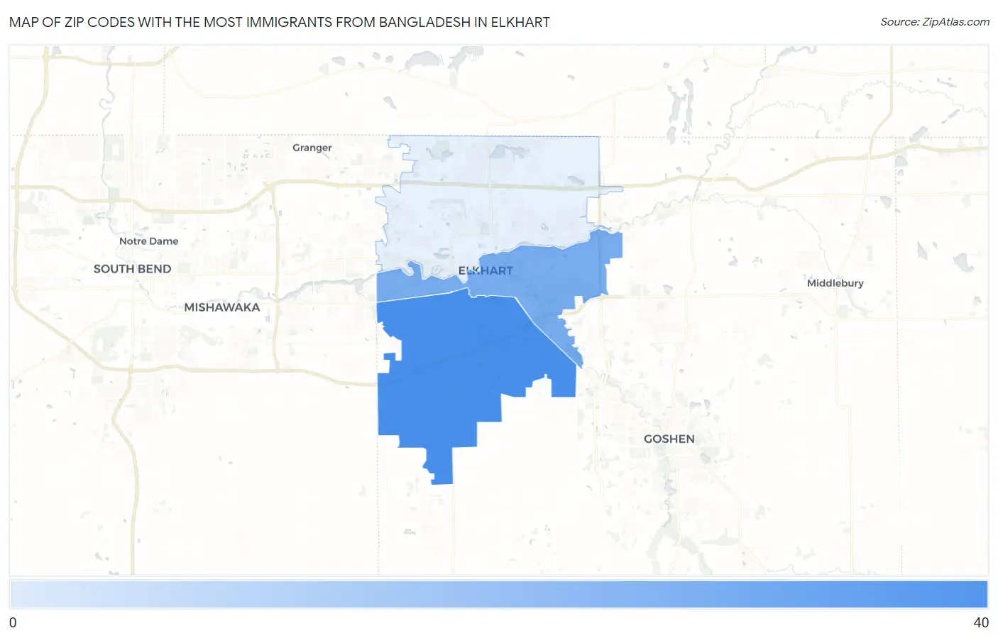 Zip Codes with the Most Immigrants from Bangladesh in Elkhart Map