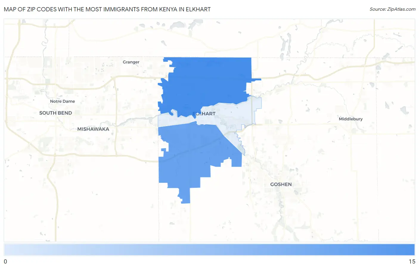 Zip Codes with the Most Immigrants from Kenya in Elkhart Map