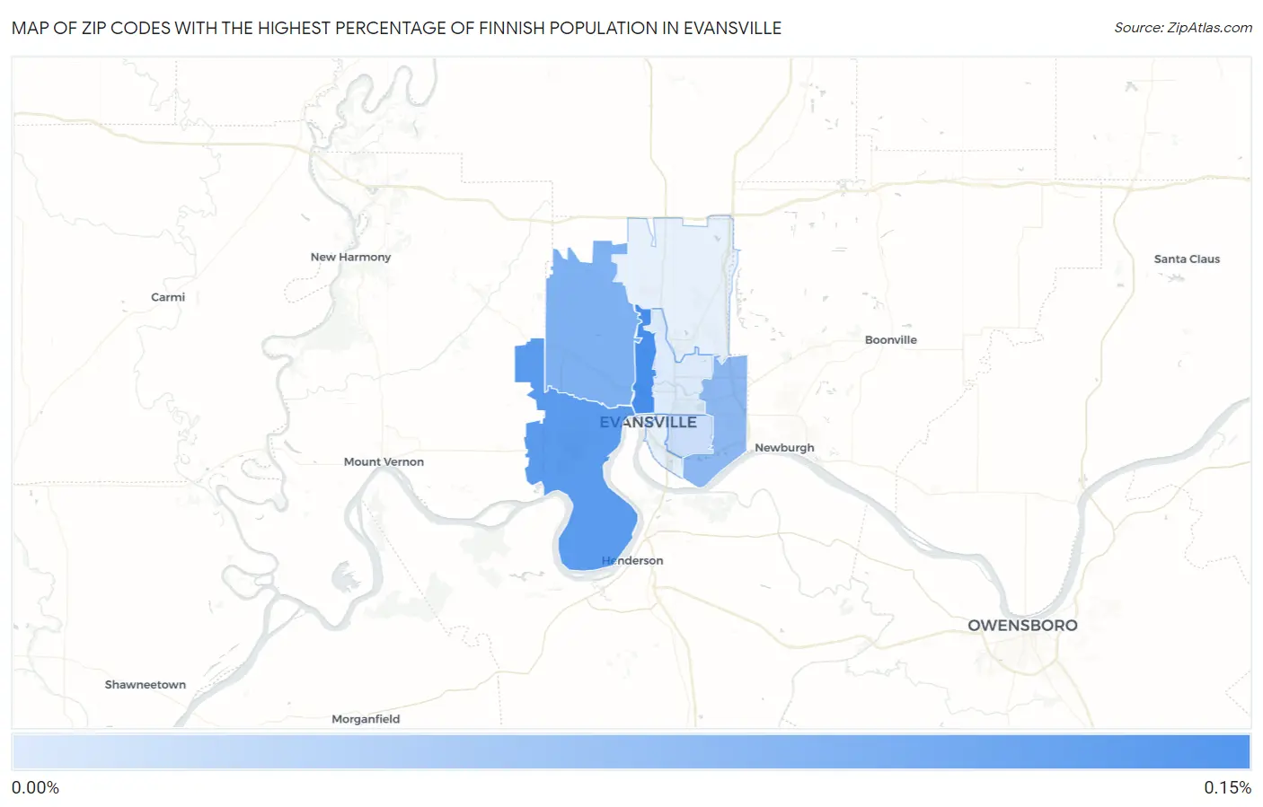 Zip Codes with the Highest Percentage of Finnish Population in Evansville Map