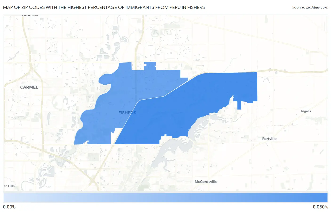 Zip Codes with the Highest Percentage of Immigrants from Peru in Fishers Map