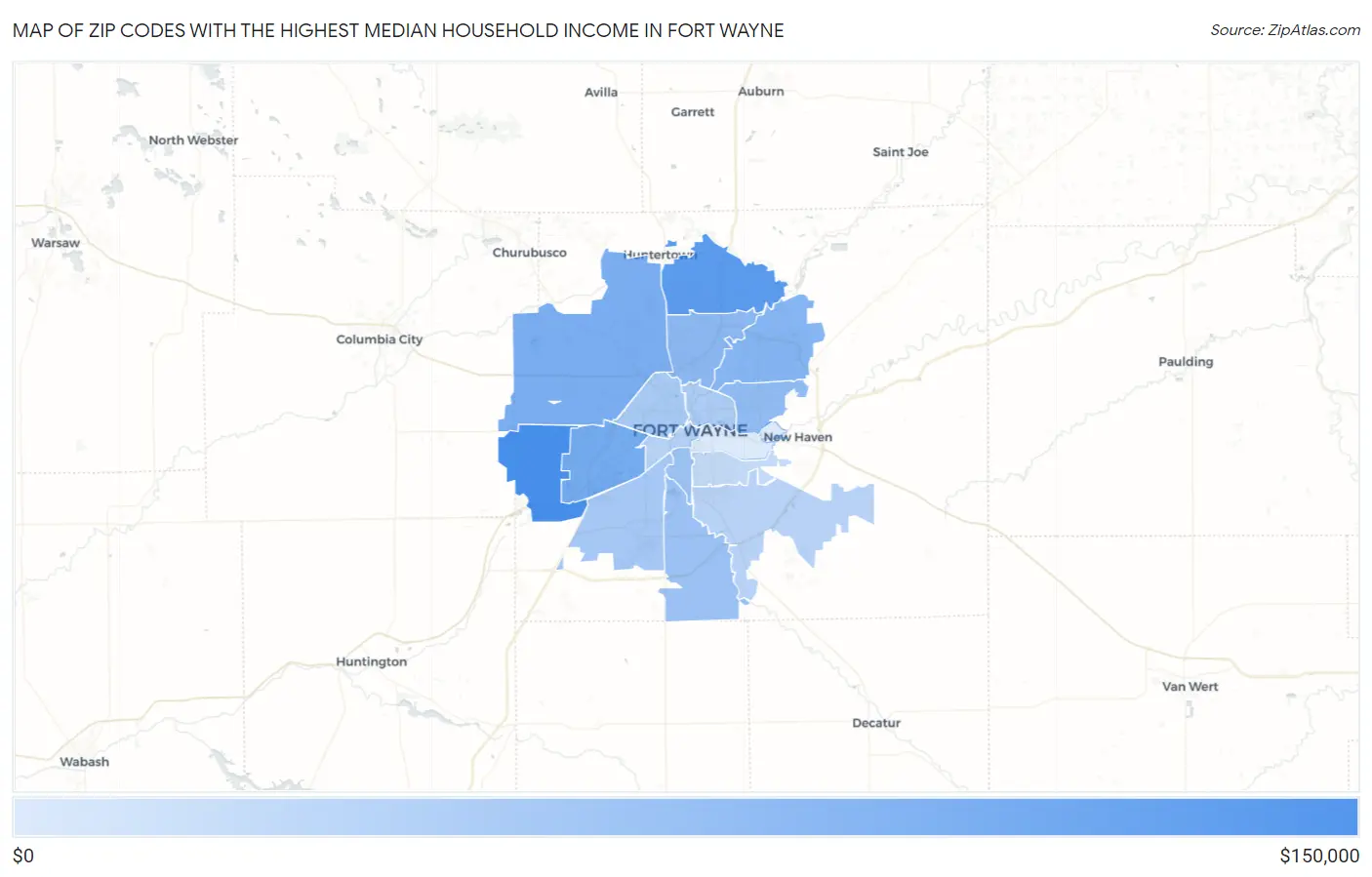 Zip Codes with the Highest Median Household Income in Fort Wayne Map
