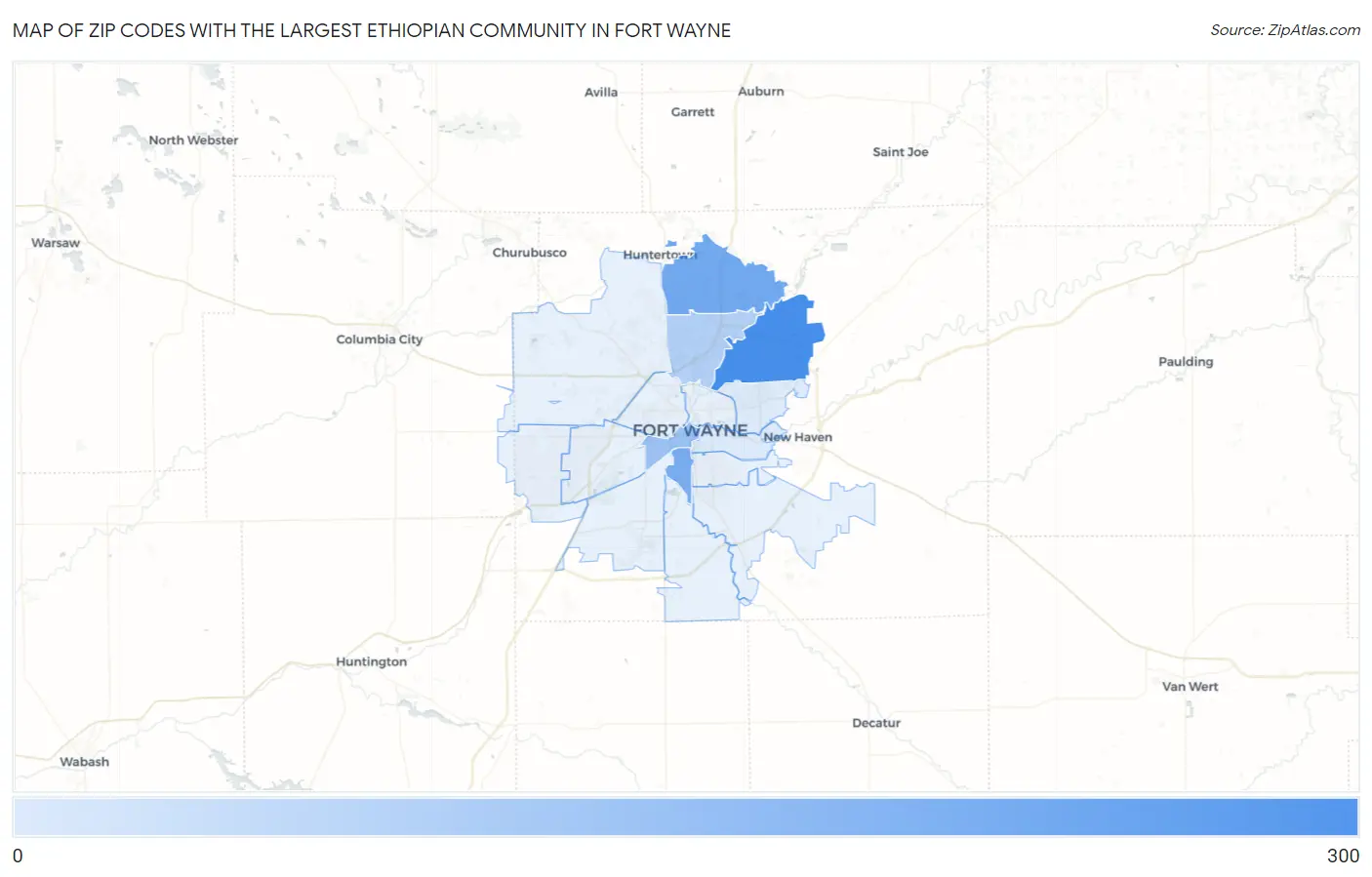Zip Codes with the Largest Ethiopian Community in Fort Wayne Map