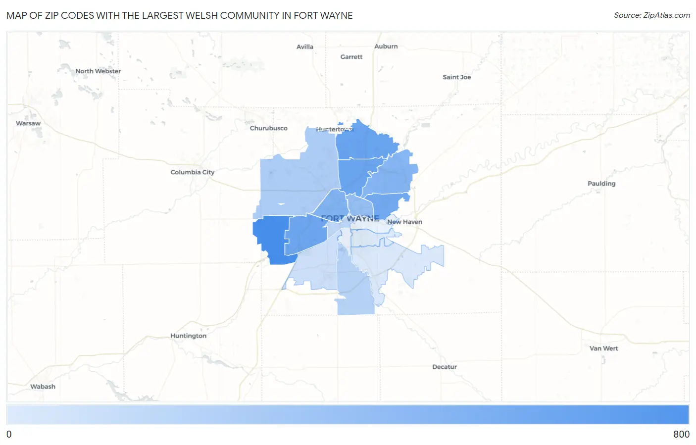 Zip Codes with the Largest Welsh Community in Fort Wayne Map