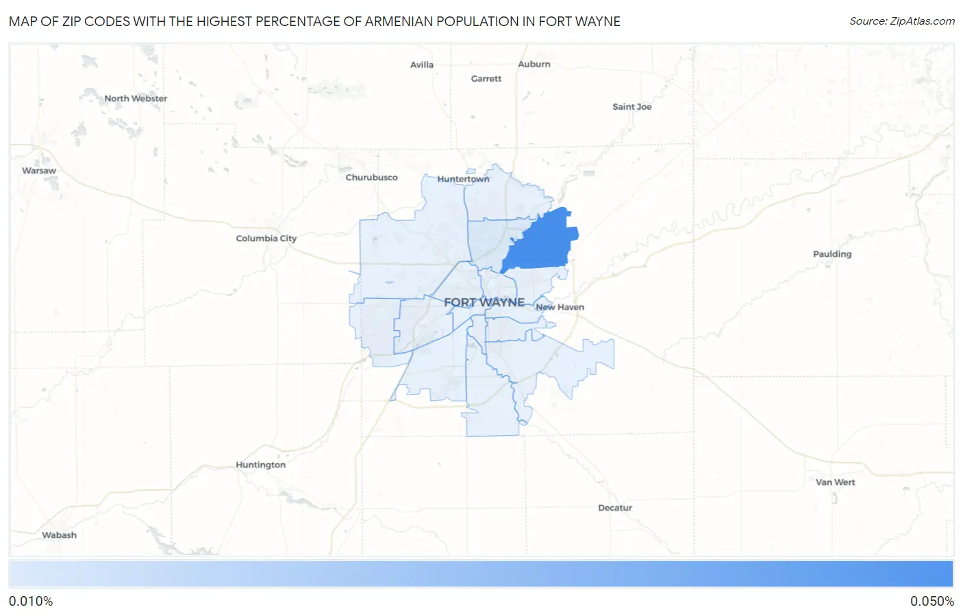 Zip Codes with the Highest Percentage of Armenian Population in Fort Wayne Map