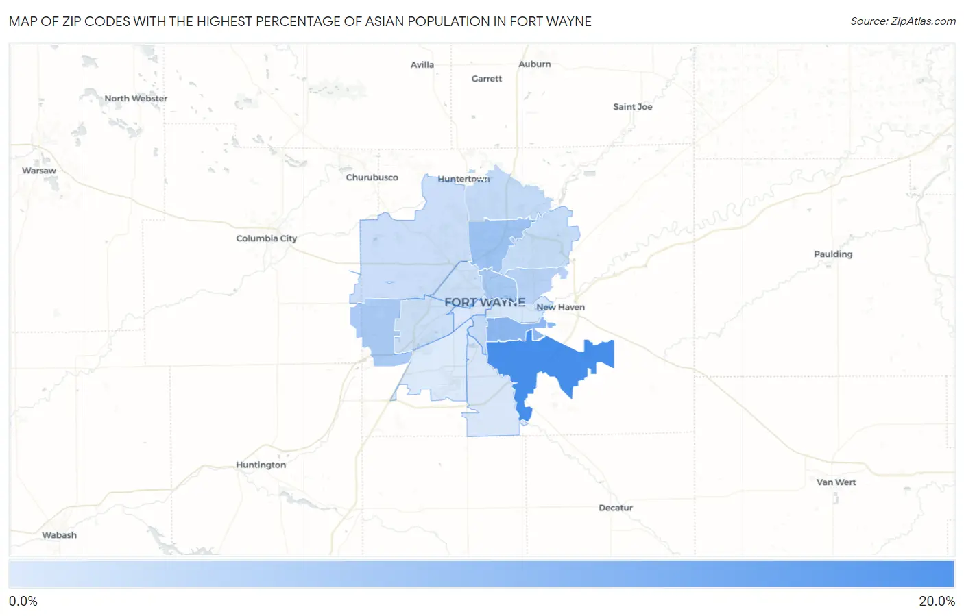 Zip Codes with the Highest Percentage of Asian Population in Fort Wayne Map