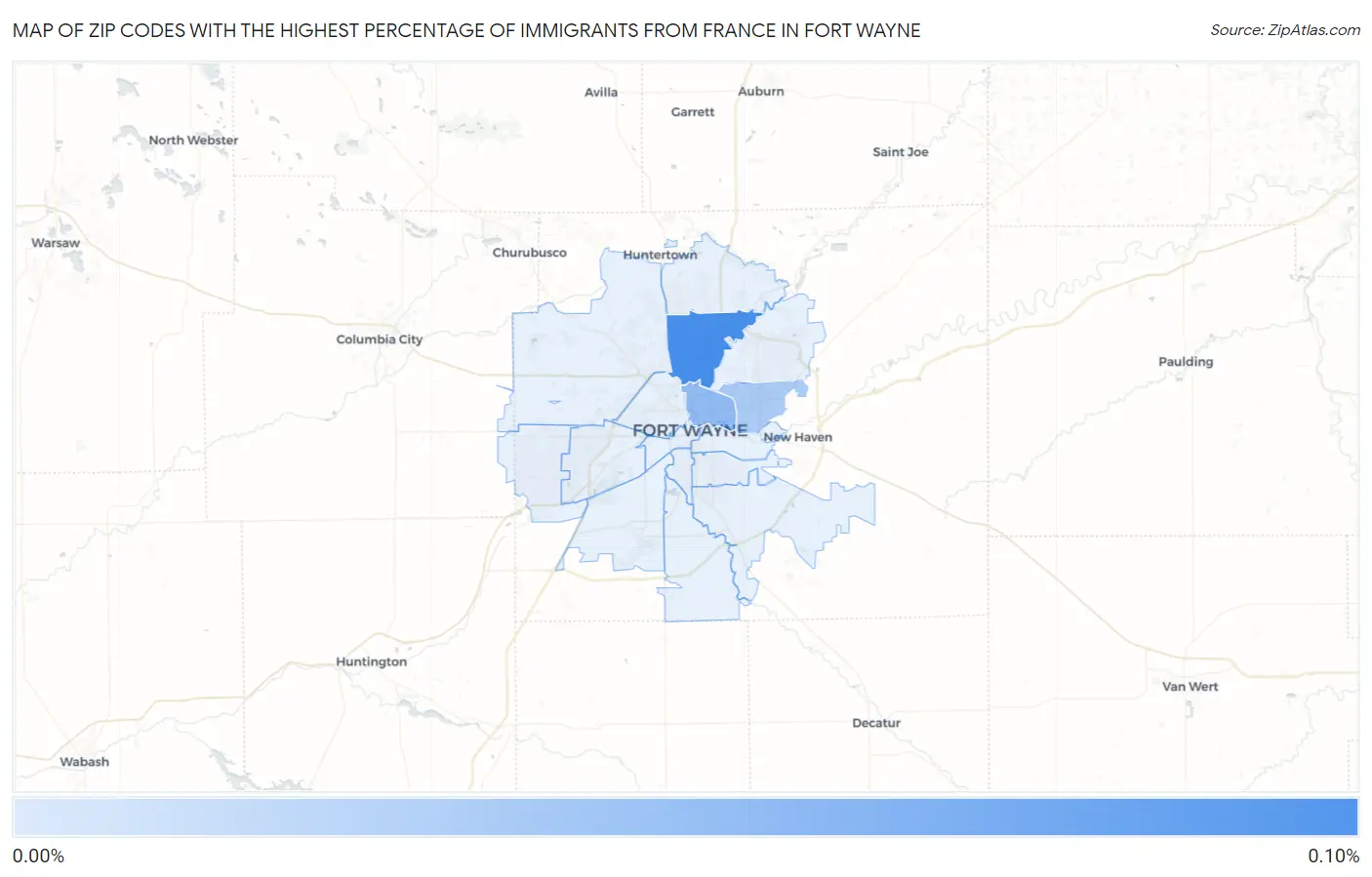 Zip Codes with the Highest Percentage of Immigrants from France in Fort Wayne Map