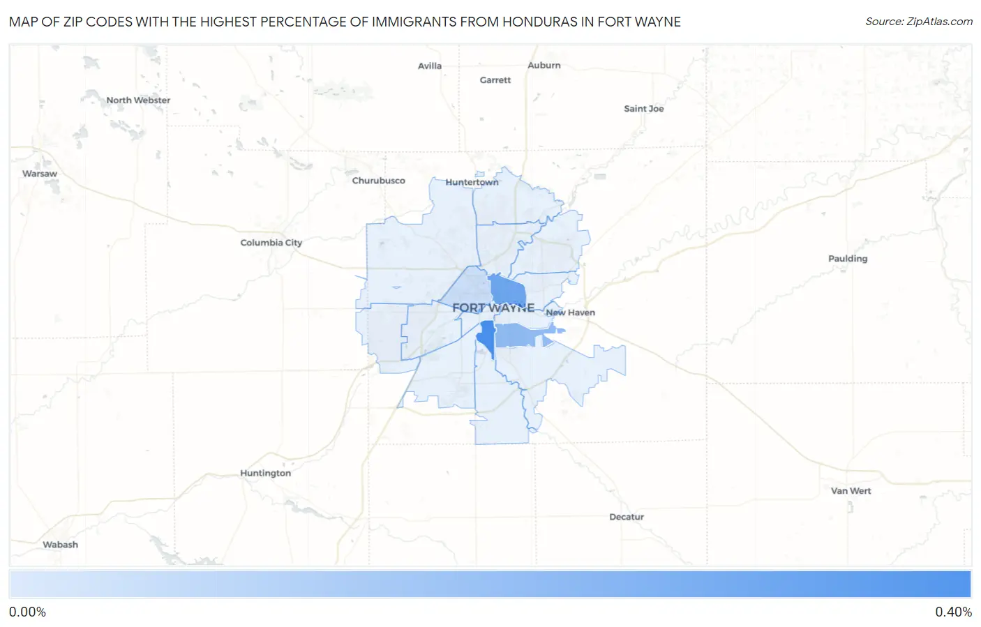 Zip Codes with the Highest Percentage of Immigrants from Honduras in Fort Wayne Map