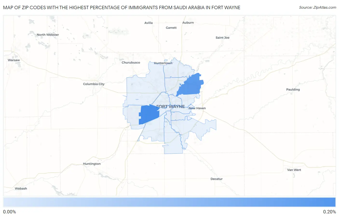 Zip Codes with the Highest Percentage of Immigrants from Saudi Arabia in Fort Wayne Map
