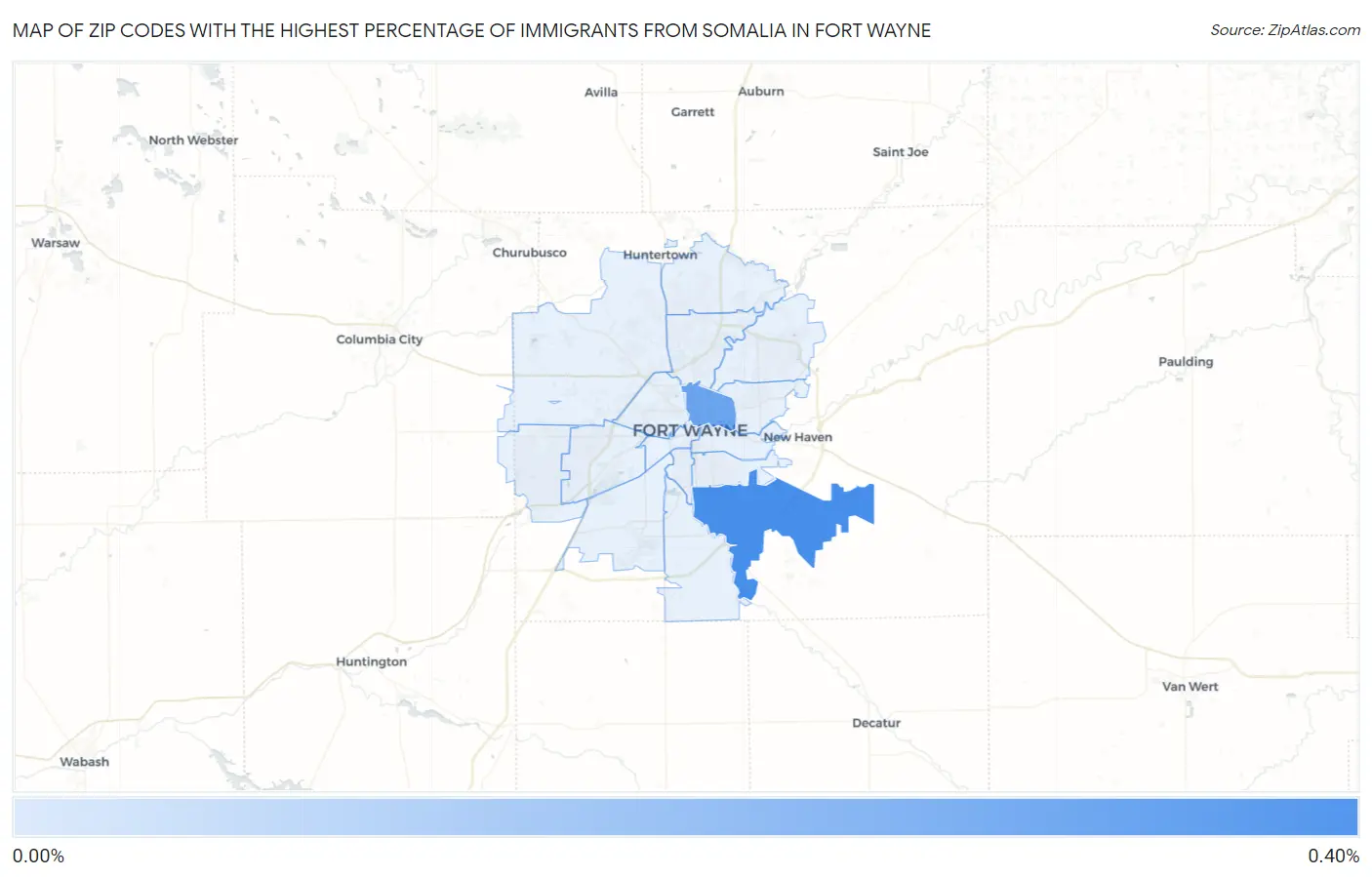 Zip Codes with the Highest Percentage of Immigrants from Somalia in Fort Wayne Map