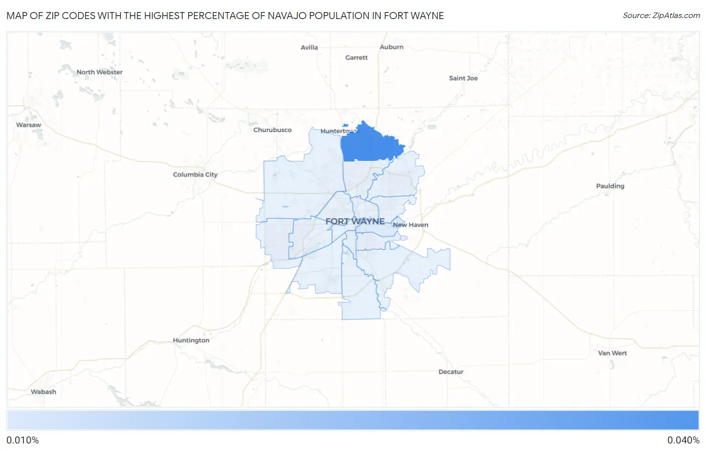 Zip Codes with the Highest Percentage of Navajo Population in Fort Wayne Map