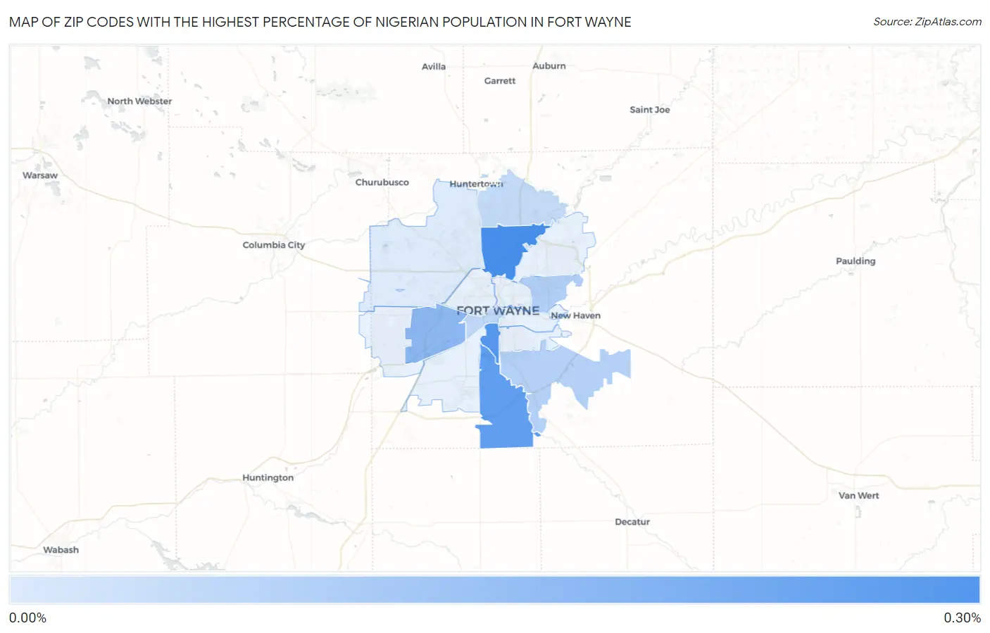 Zip Codes with the Highest Percentage of Nigerian Population in Fort Wayne Map