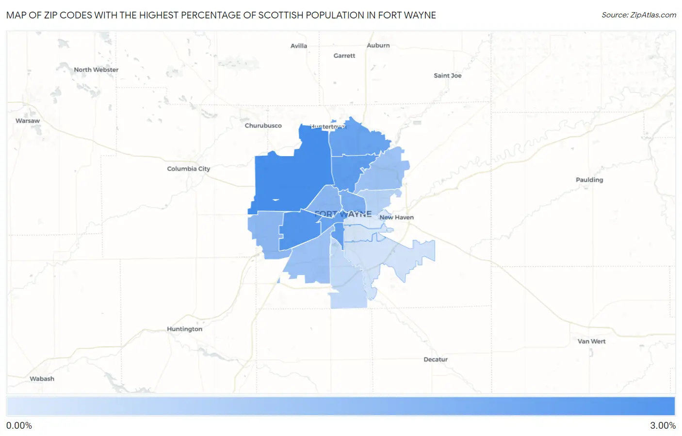 Zip Codes with the Highest Percentage of Scottish Population in Fort Wayne Map
