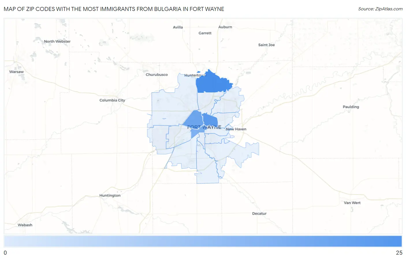 Zip Codes with the Most Immigrants from Bulgaria in Fort Wayne Map