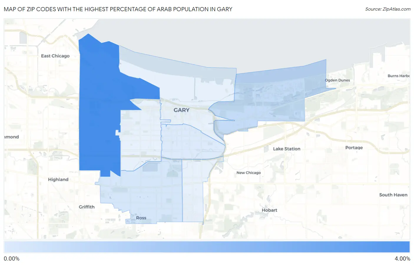 Zip Codes with the Highest Percentage of Arab Population in Gary Map