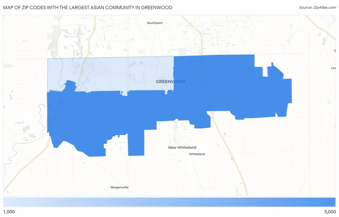 Zip Codes with the Largest Asian Community in Greenwood Map