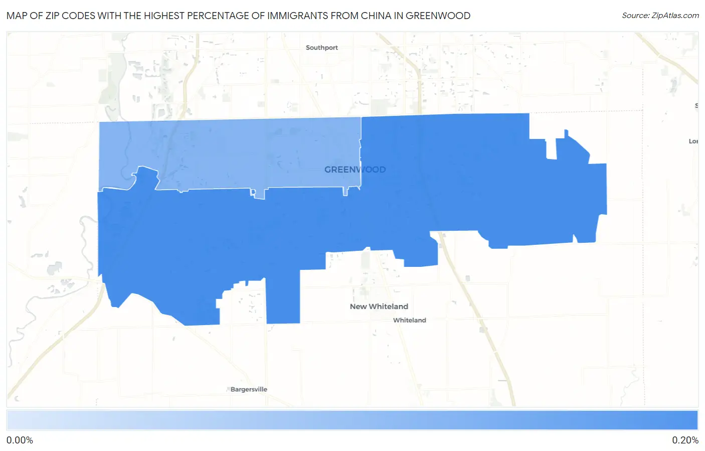 Zip Codes with the Highest Percentage of Immigrants from China in Greenwood Map