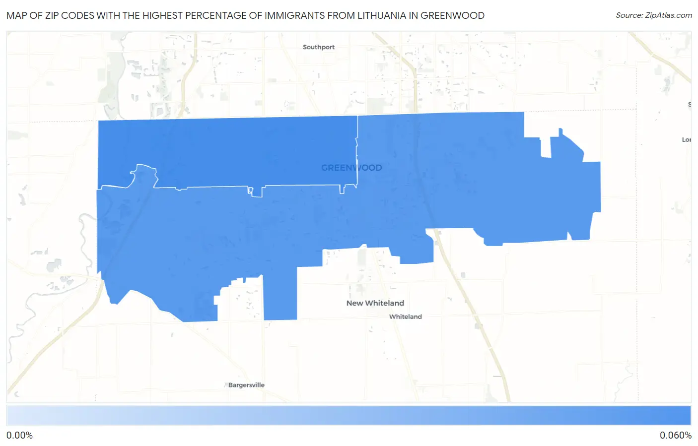Zip Codes with the Highest Percentage of Immigrants from Lithuania in Greenwood Map