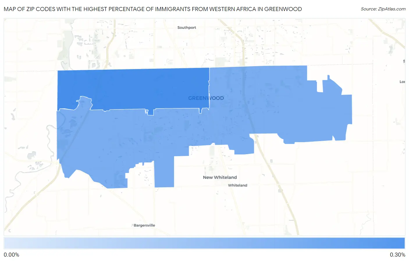 Zip Codes with the Highest Percentage of Immigrants from Western Africa in Greenwood Map