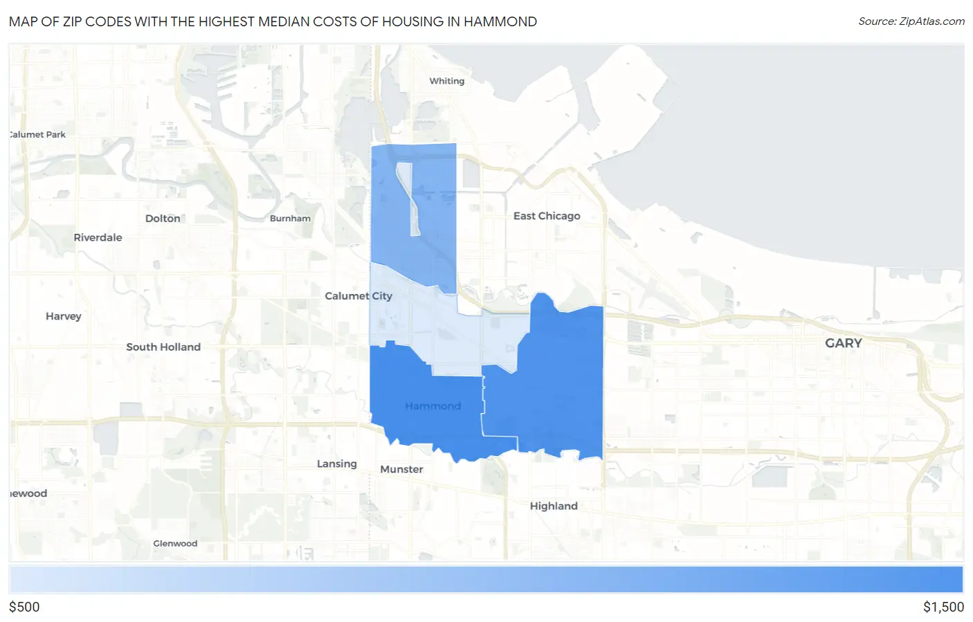 Zip Codes with the Highest Median Costs of Housing in Hammond Map