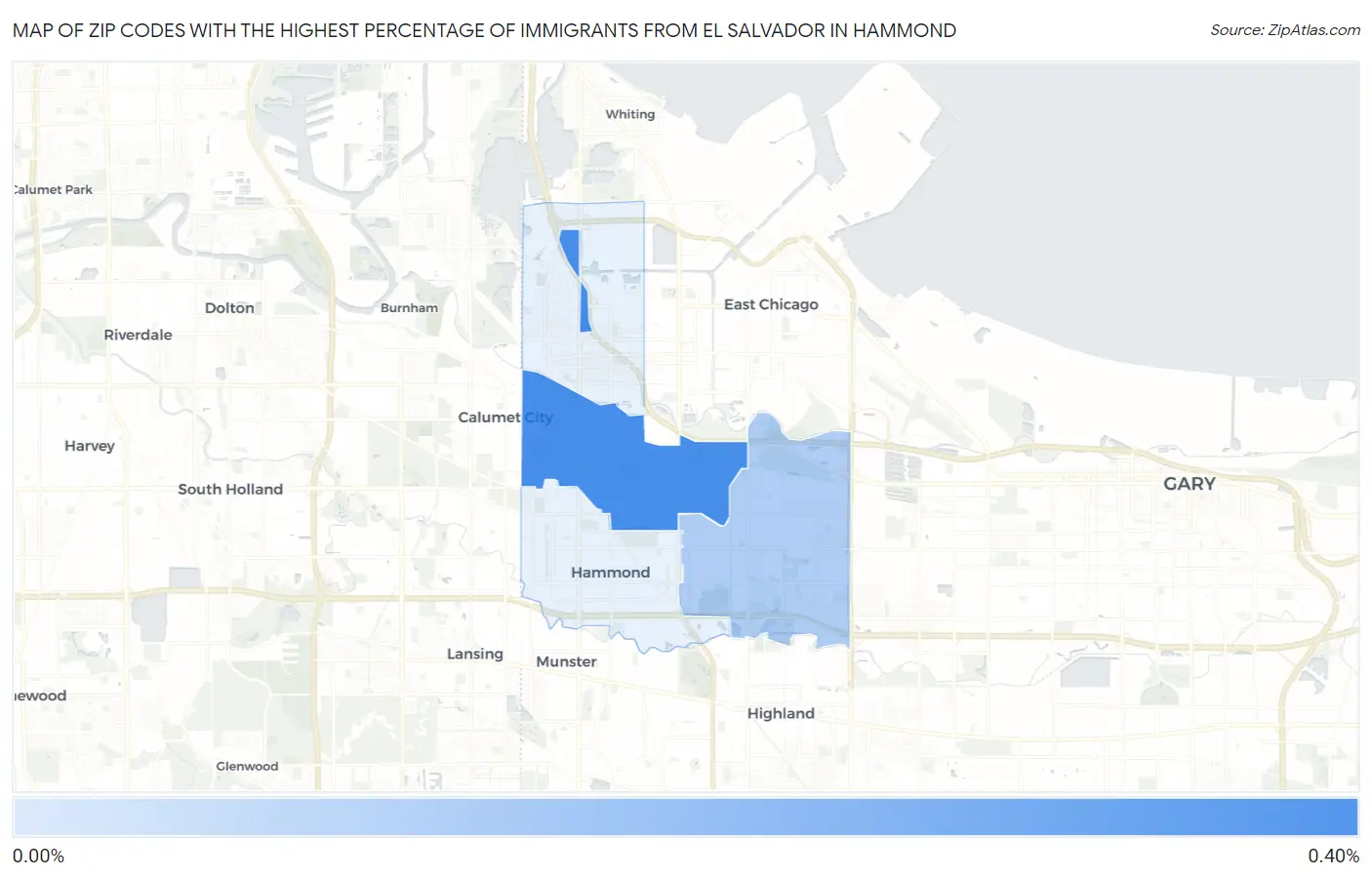 Zip Codes with the Highest Percentage of Immigrants from El Salvador in Hammond Map