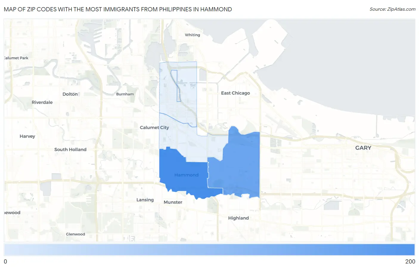 Zip Codes with the Most Immigrants from Philippines in Hammond Map