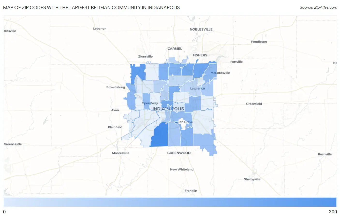 Zip Codes with the Largest Belgian Community in Indianapolis Map