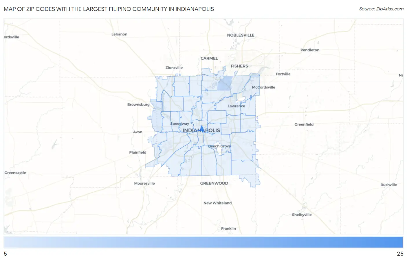 Zip Codes with the Largest Filipino Community in Indianapolis Map