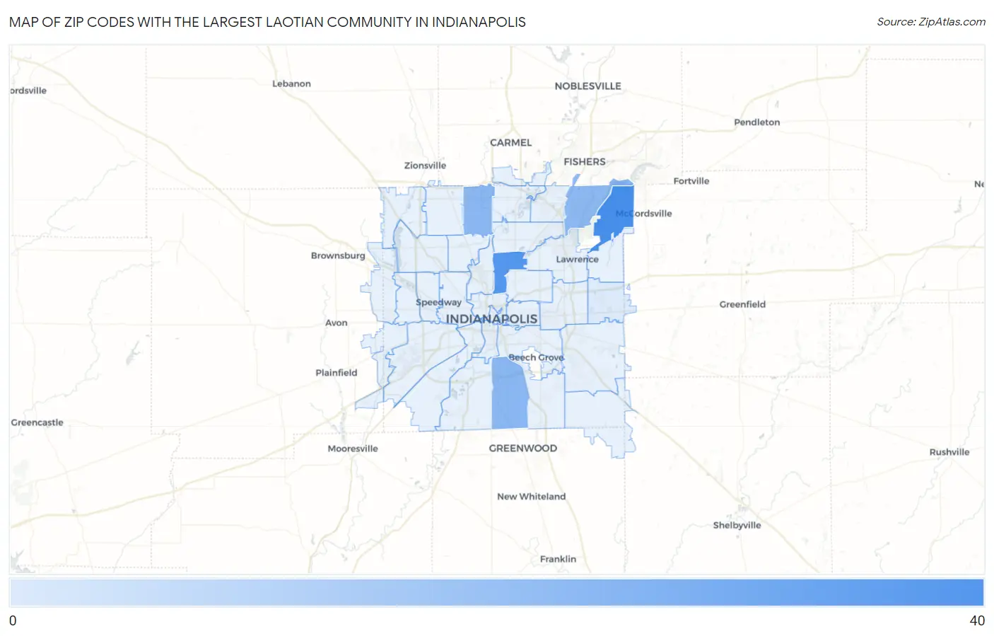 Zip Codes with the Largest Laotian Community in Indianapolis Map