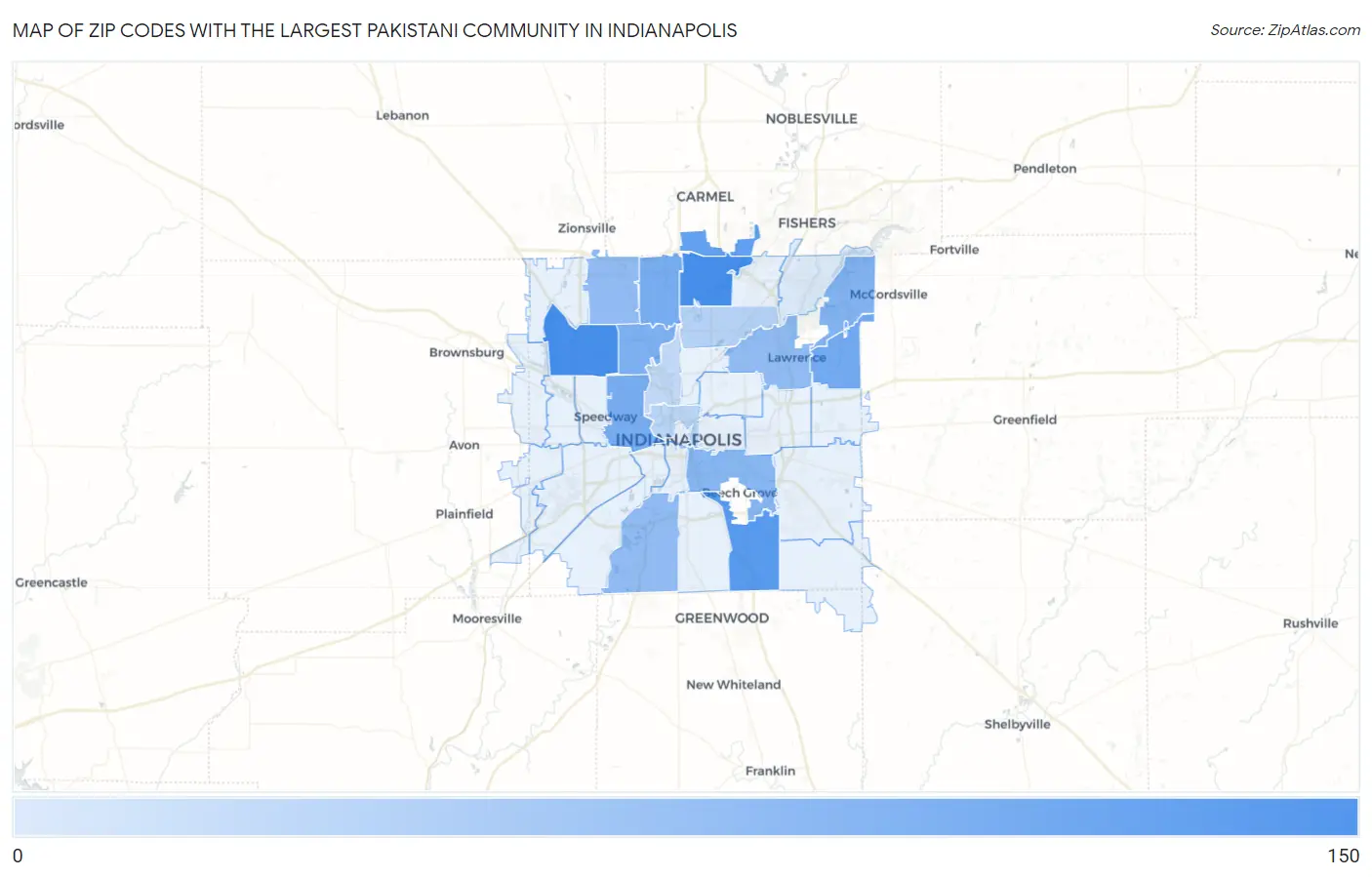 Zip Codes with the Largest Pakistani Community in Indianapolis Map