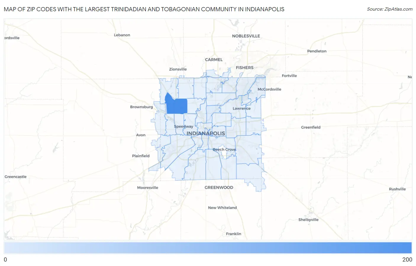 Zip Codes with the Largest Trinidadian and Tobagonian Community in Indianapolis Map