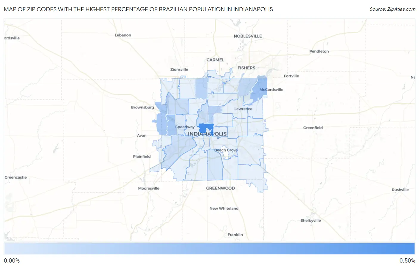 Zip Codes with the Highest Percentage of Brazilian Population in Indianapolis Map