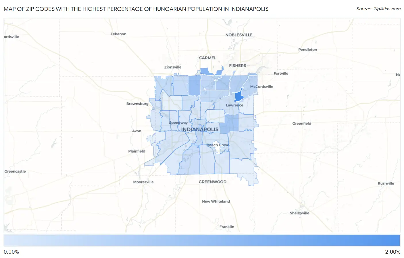 Zip Codes with the Highest Percentage of Hungarian Population in Indianapolis Map
