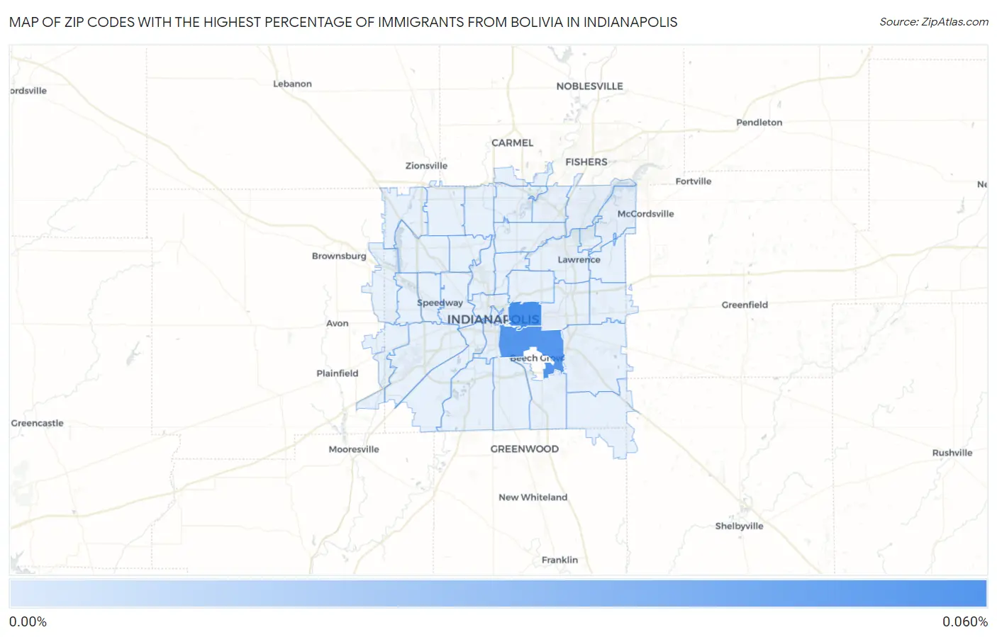 Zip Codes with the Highest Percentage of Immigrants from Bolivia in Indianapolis Map