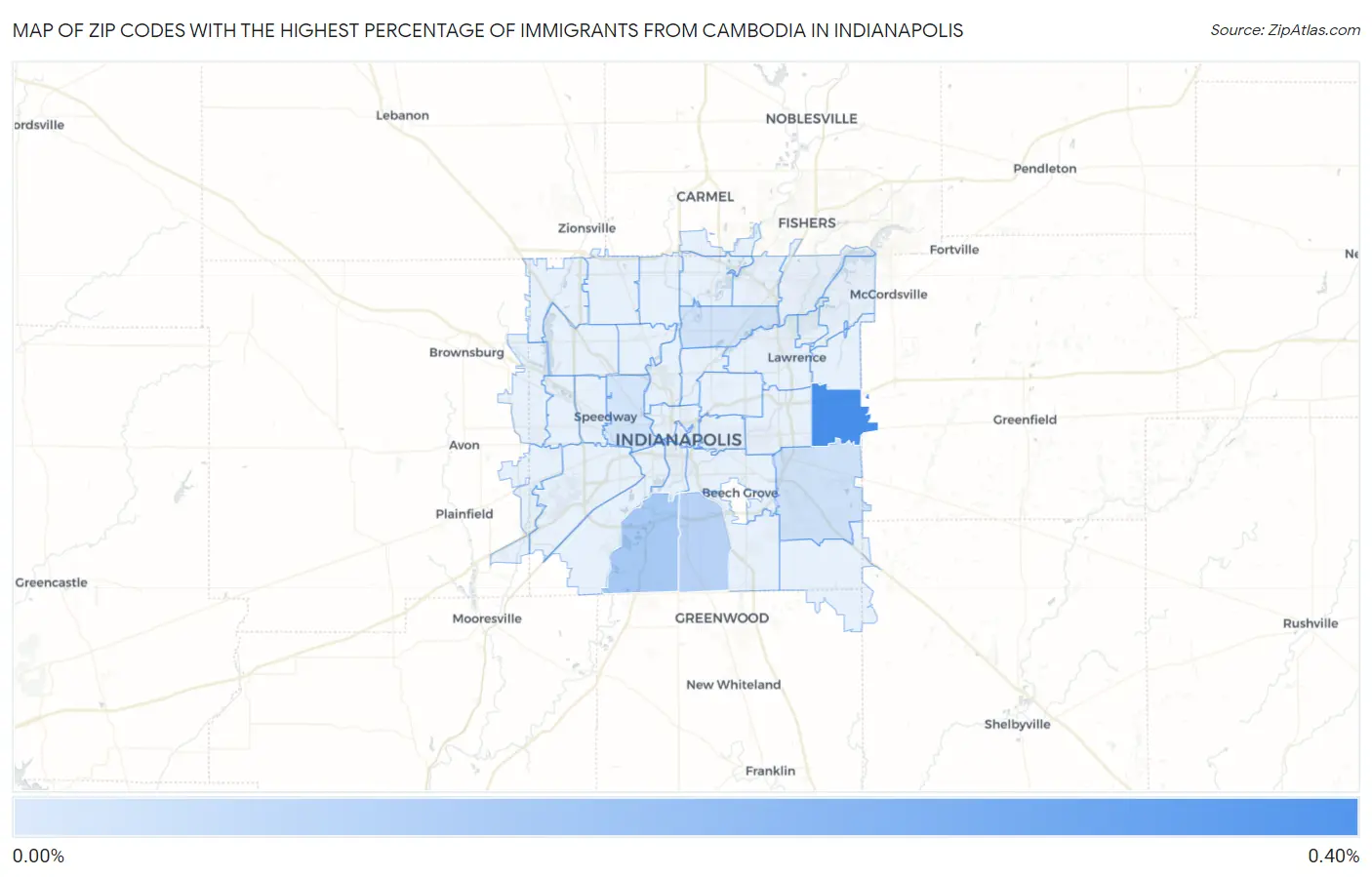 Zip Codes with the Highest Percentage of Immigrants from Cambodia in Indianapolis Map