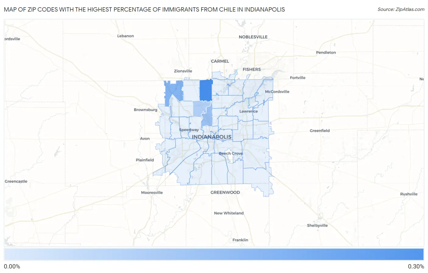 Zip Codes with the Highest Percentage of Immigrants from Chile in Indianapolis Map