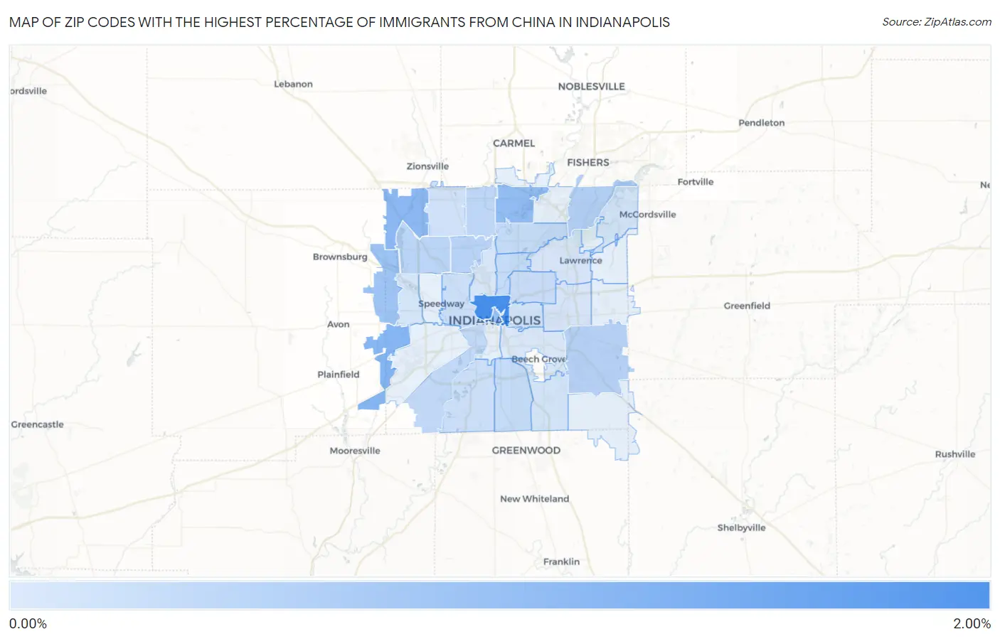 Zip Codes with the Highest Percentage of Immigrants from China in Indianapolis Map