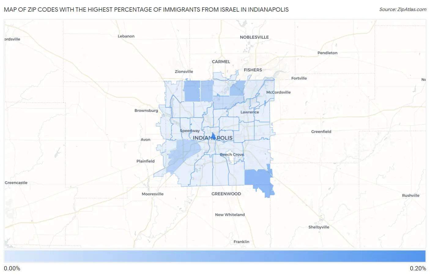 Zip Codes with the Highest Percentage of Immigrants from Israel in Indianapolis Map