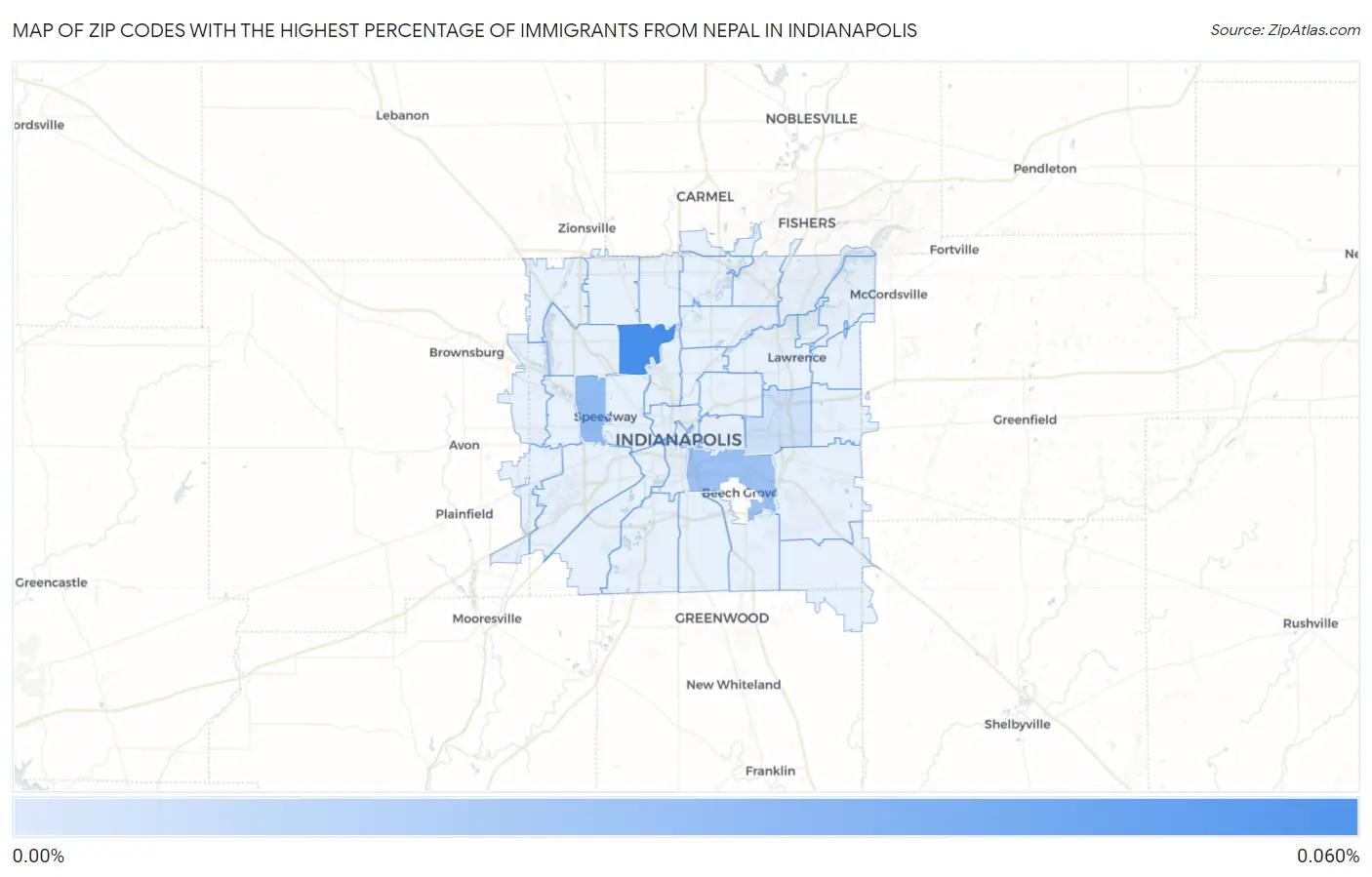Zip Codes with the Highest Percentage of Immigrants from Nepal in Indianapolis Map