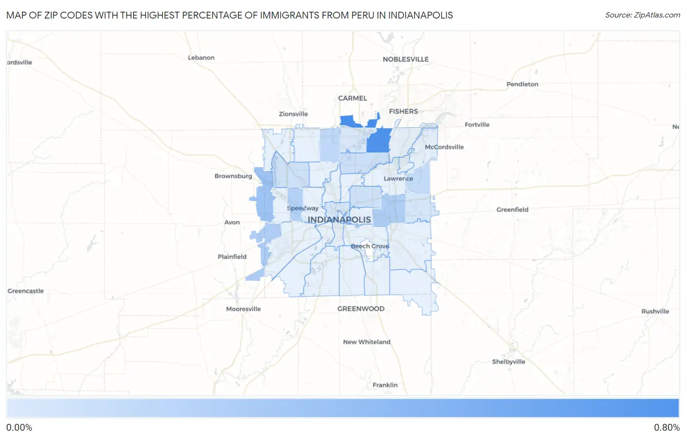 Zip Codes with the Highest Percentage of Immigrants from Peru in Indianapolis Map