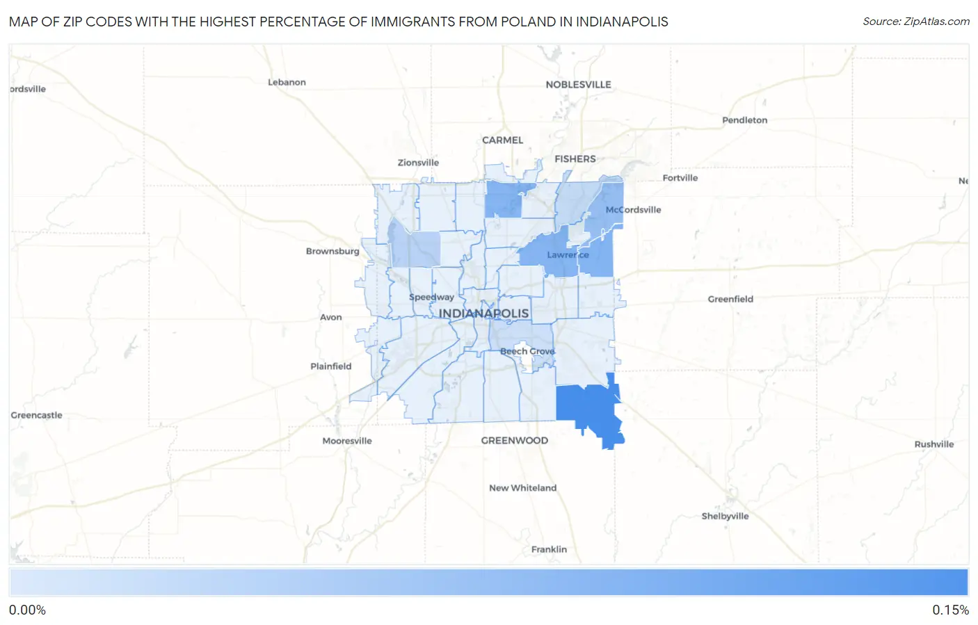 Zip Codes with the Highest Percentage of Immigrants from Poland in Indianapolis Map