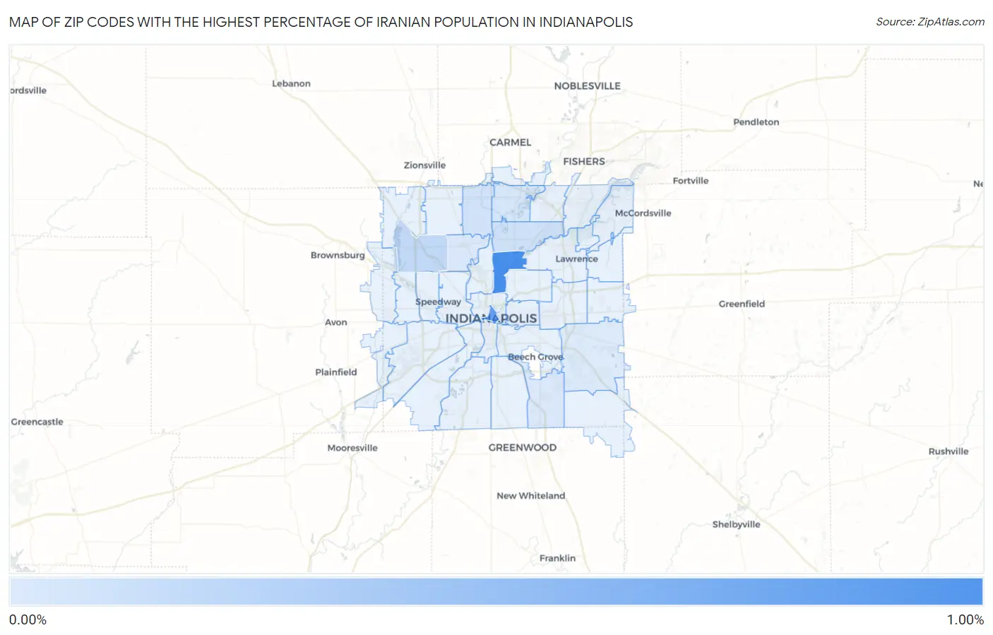 Zip Codes with the Highest Percentage of Iranian Population in Indianapolis Map