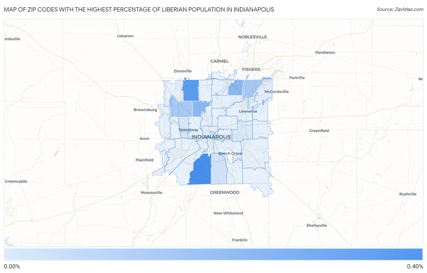 Zip Codes with the Highest Percentage of Liberian Population in Indianapolis Map