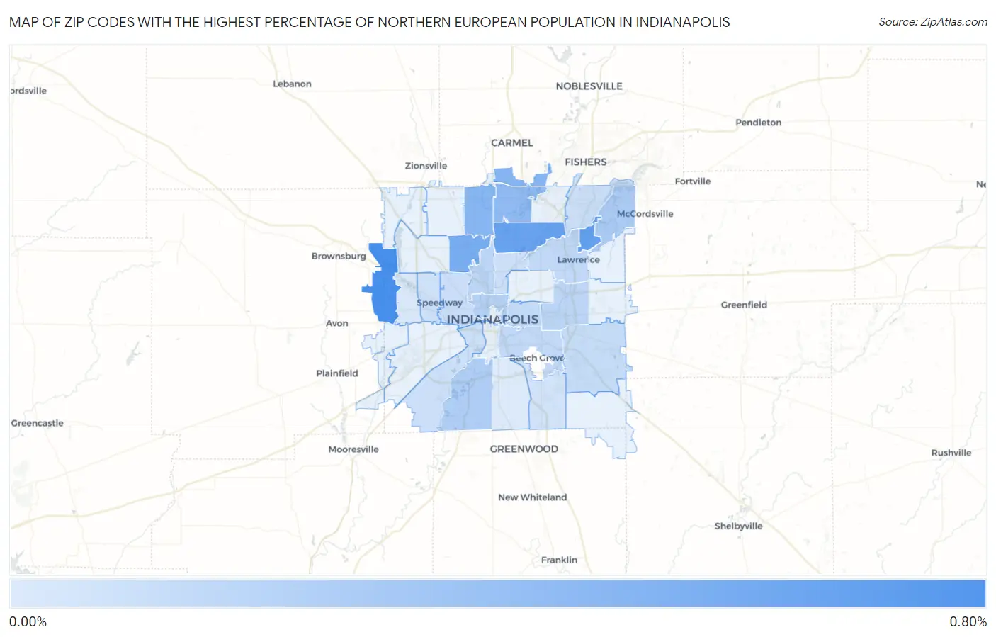 Zip Codes with the Highest Percentage of Northern European Population in Indianapolis Map